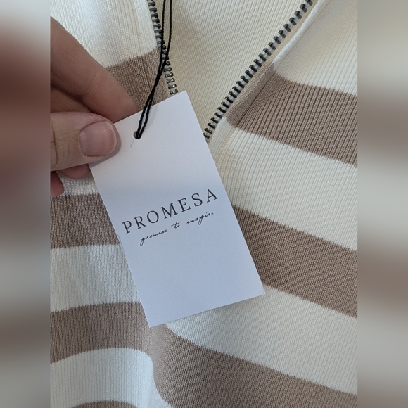 NWT Promesa Tan And Cream Striped Half Zip Sweater Dress - Picture 5 of 7